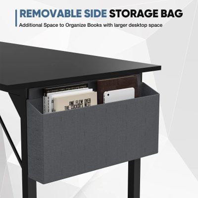 Removable side storage bag organizer for Monalisa optometry store; holds books, tablets, and accessories, enhancing desk organization and workspace efficiency.