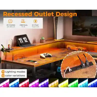 Recessed outlet desk with LED lighting and multiple power outlets, perfect for modern workspaces, gaming setups, and tech stations at Monalisa Store.