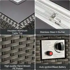 Sleek insulated aluminum table top with stylish woven PE rattan for outdoor medical or beauty equipment.