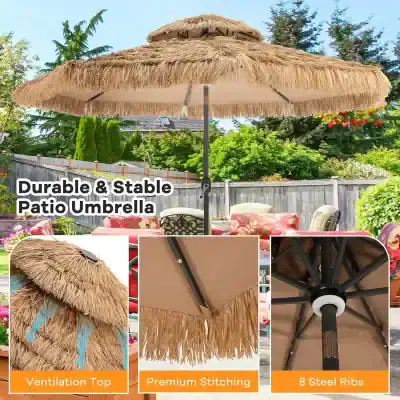 Durable and stylish patio umbrella with sturdy 8 steel ribs, premium stitching, and ventilation top for outdoor patio, garden, or backyard shade solutions.