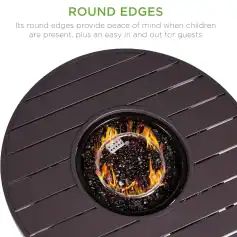 Sleek round edges table with a central fire feature, ideal for modern interior decor. Perfect for enhancing aesthetics and creating a warm ambiance in living spaces or lounges.