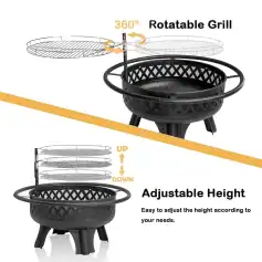 Rotatable grill for easy outdoor cooking, adjustable height for convenience, durable black metal material, perfect for backyard barbecues and parties at Monalisa Medical Store.