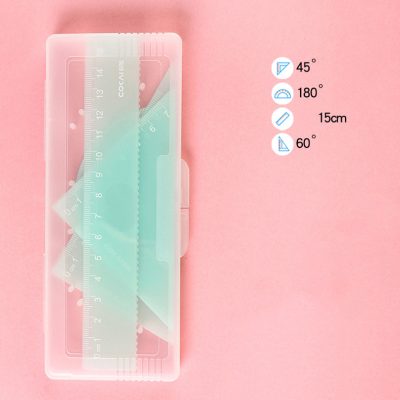 3. Clear plastic geometry set with rulers and protractors, ideal for precise measurements in art and drafting projects.