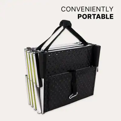 Foldable portable medical examination table with adjustable height and lightweight design for easy transport and storage. Perfect for clinics, mobile health services, and home visits.