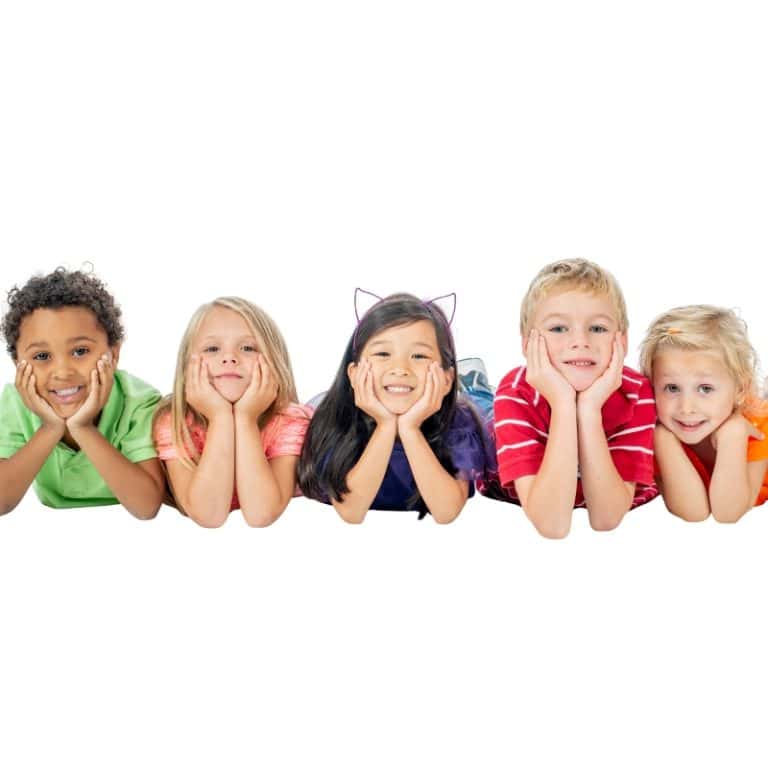 Children smiling with colorful outfits and playful expressions, promoting children's eyewear and optical services at Monalisa Store.