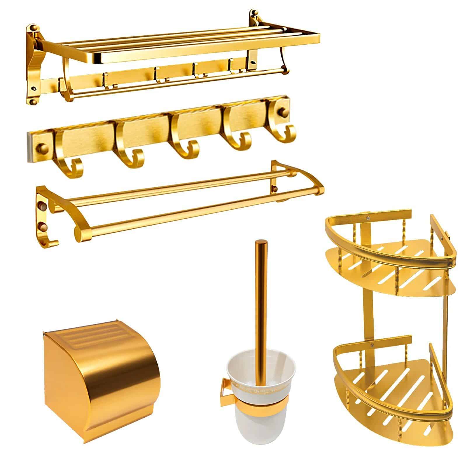 Gold Space Aluminum Bathroom Accessories Set with Towel Bar & Shelf - Image 6