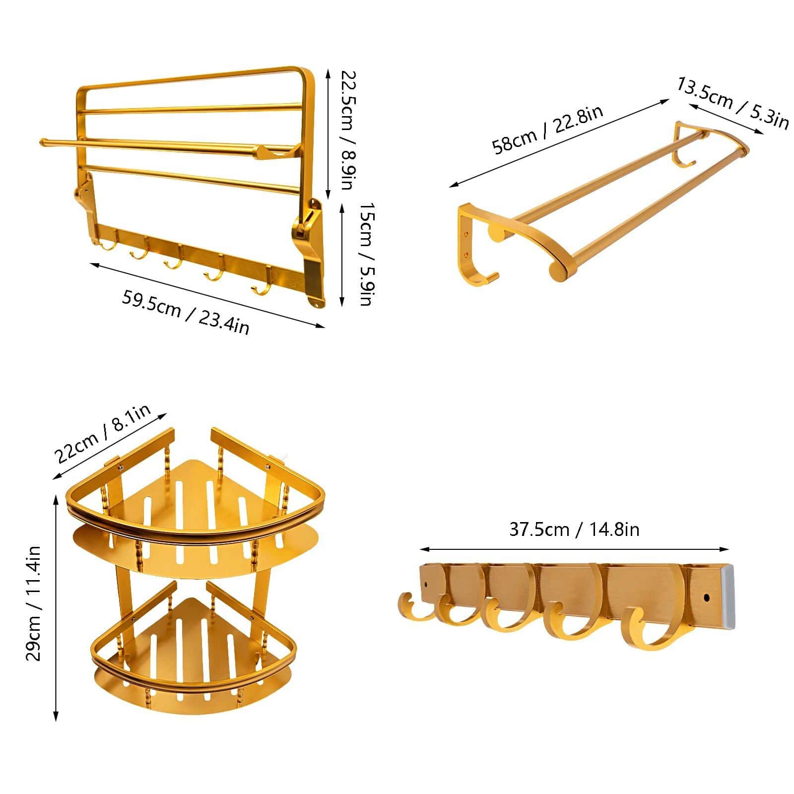 Gold Space Aluminum Bathroom Accessories Set with Towel Bar & Shelf - Image 7