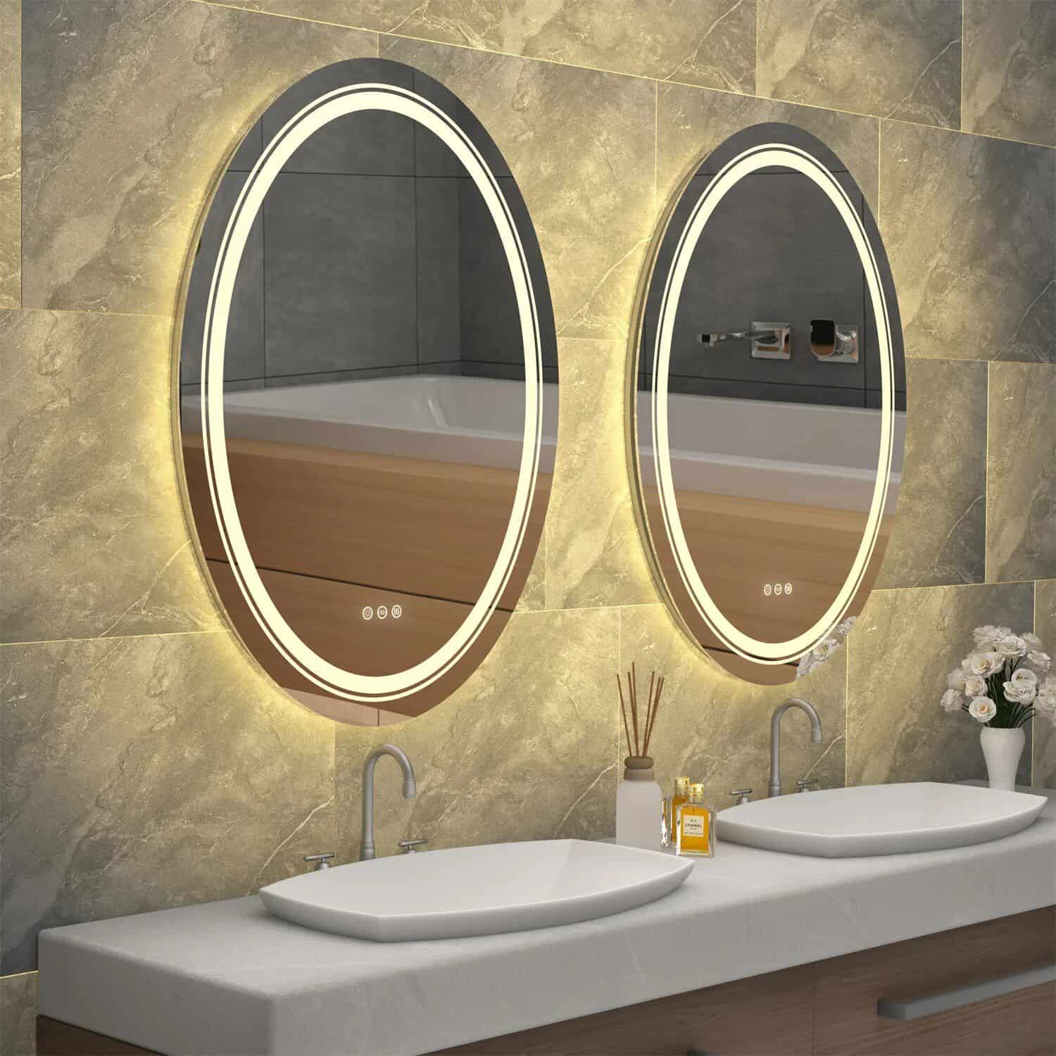 Modern Oval LED Bathroom Mirror with Dimmable Light and Demist Feature - Image 4