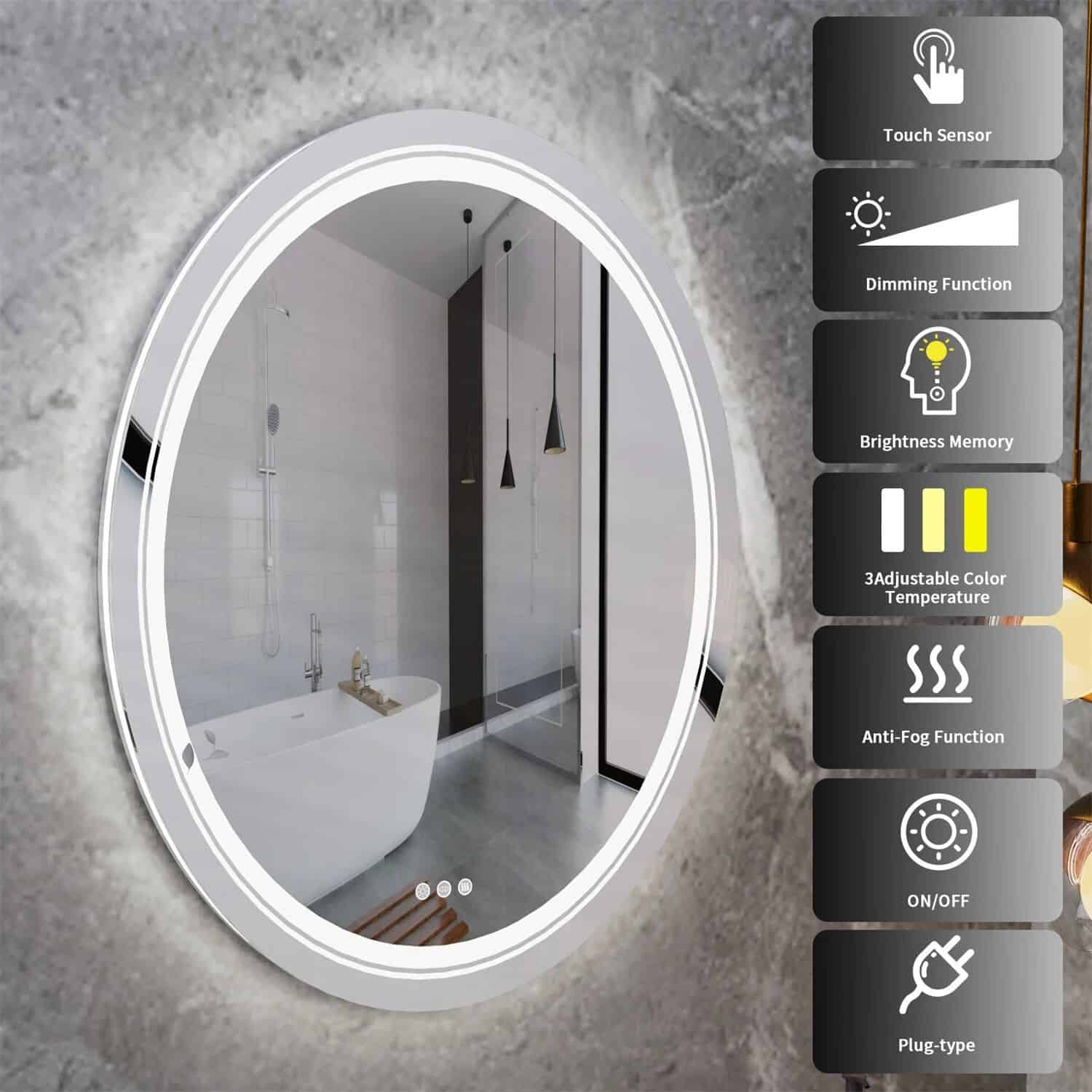 Modern Oval LED Bathroom Mirror with Dimmable Light and Demist Feature - Image 6