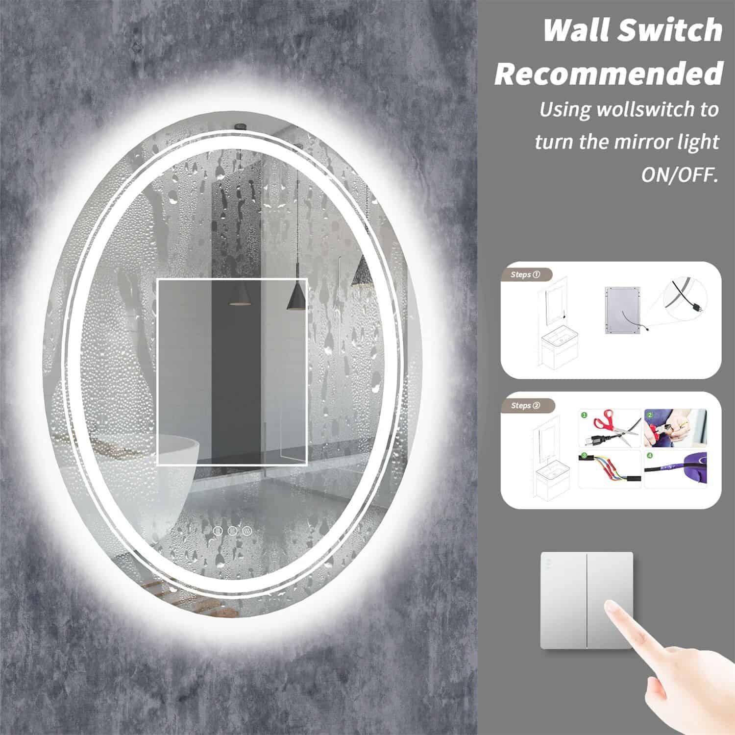 Modern Oval LED Bathroom Mirror with Dimmable Light and Demist Feature - Image 8