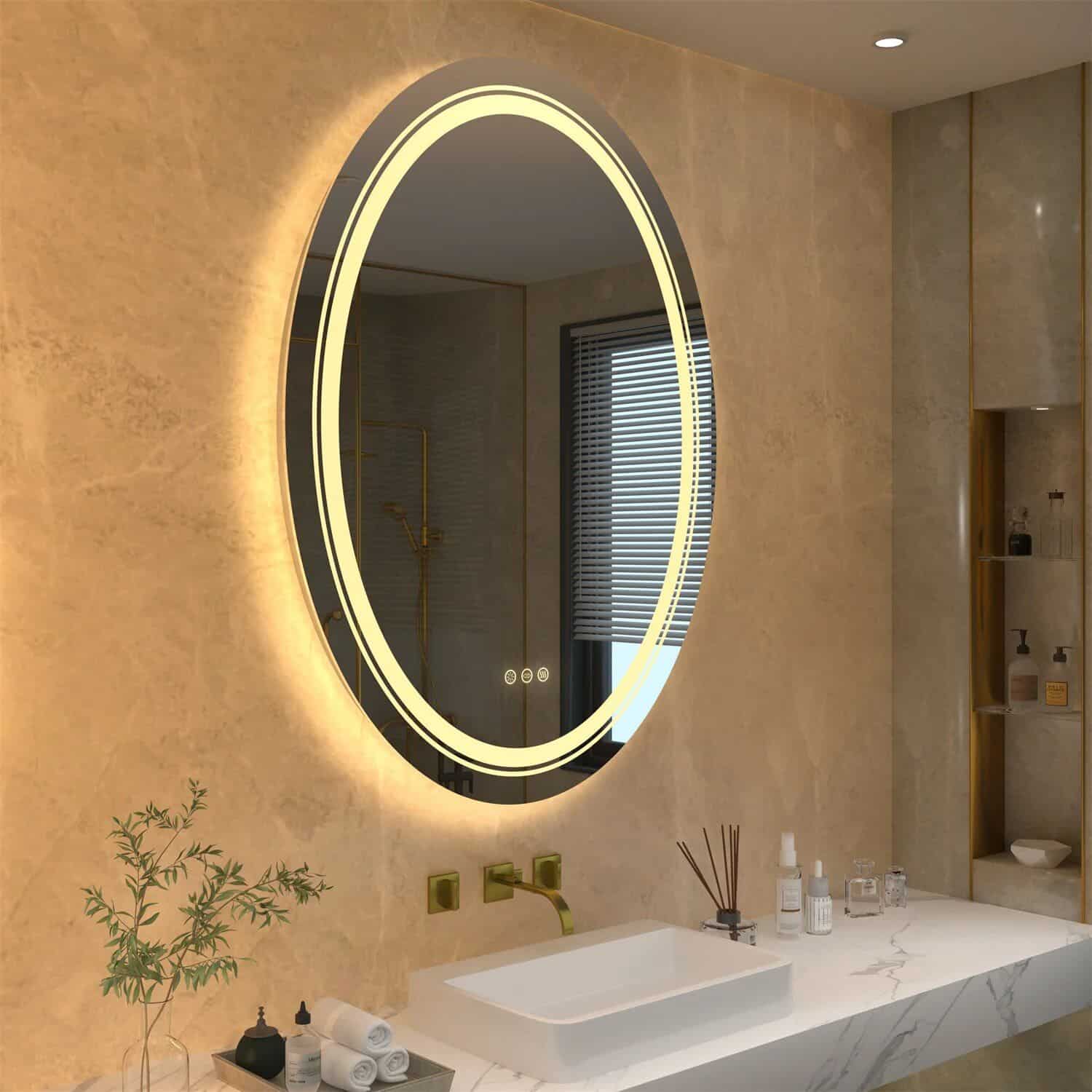 Modern Oval LED Bathroom Mirror with Dimmable Light and Demist Feature - Image 3