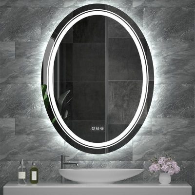 Modern Oval LED Bathroom Mirror with Dimmable Light and Demist Feature