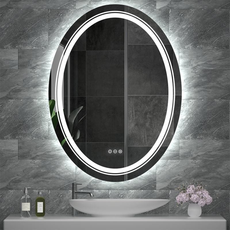Modern Oval LED Bathroom Mirror with Dimmable Light and Demist Feature