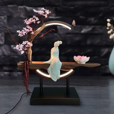 Alternative view of Ceramic Waterfall Backflow Incense Burner with LED Peach Blossom Light