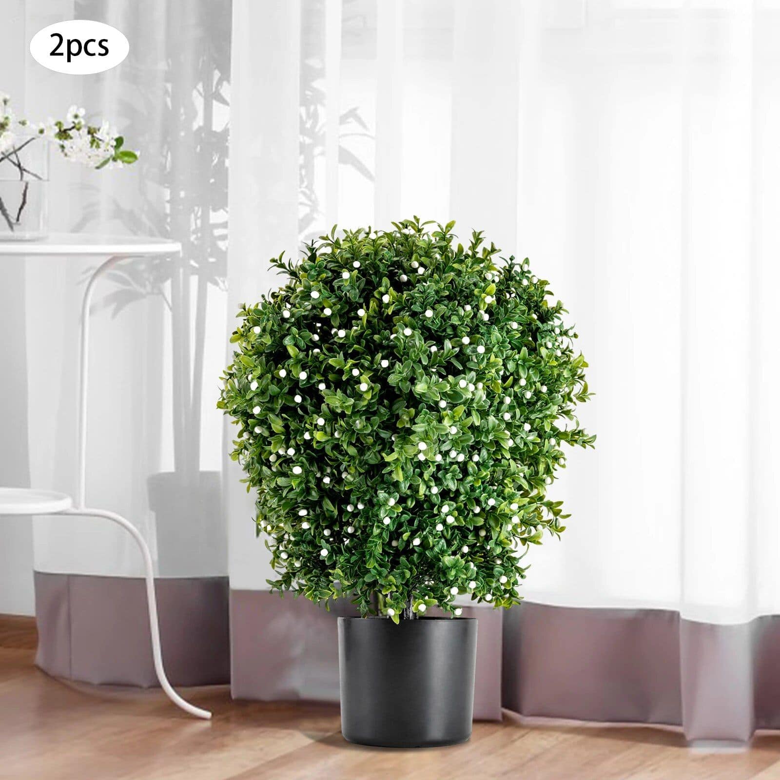 Set of 2 UV Resistant Artificial Boxwood Topiary Ball Trees - Image 5