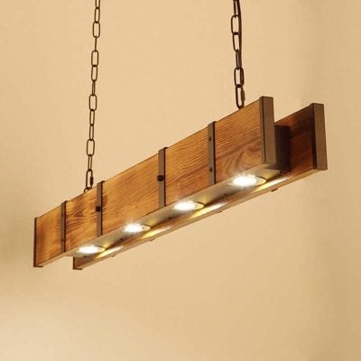 Vintage 4-Head Wooden Pendant Light