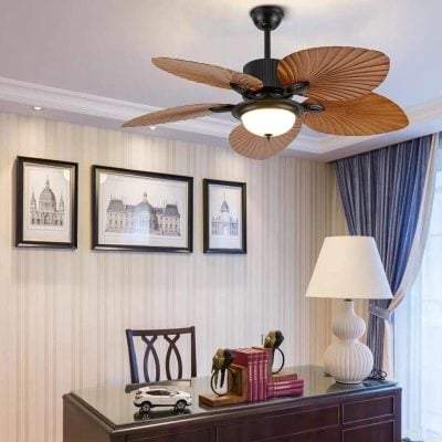 Alternative view of 52" Tropical Palm Leaf Blade Ceiling Fan with Dimmable LED Chandelier and Remote Control
