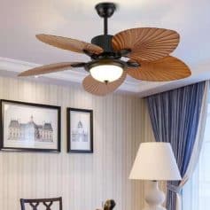 52" Tropical Palm Leaf Blade Ceiling Fan with Dimmable LED Chandelier and Remote Control