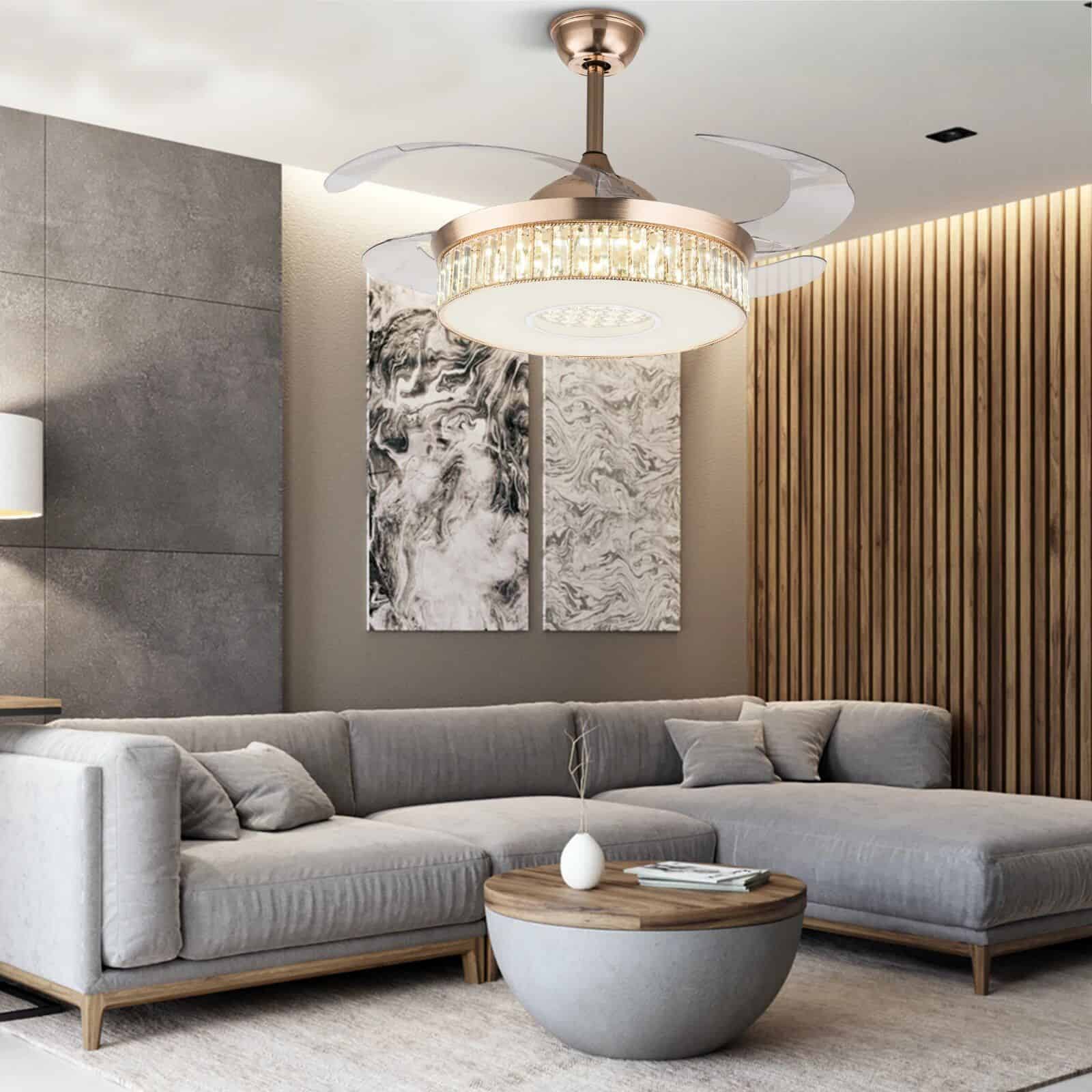 Modern Crystal Chandelier Fandelier 42-Inch Chrome Ceiling Fan with LED Light - Image 3