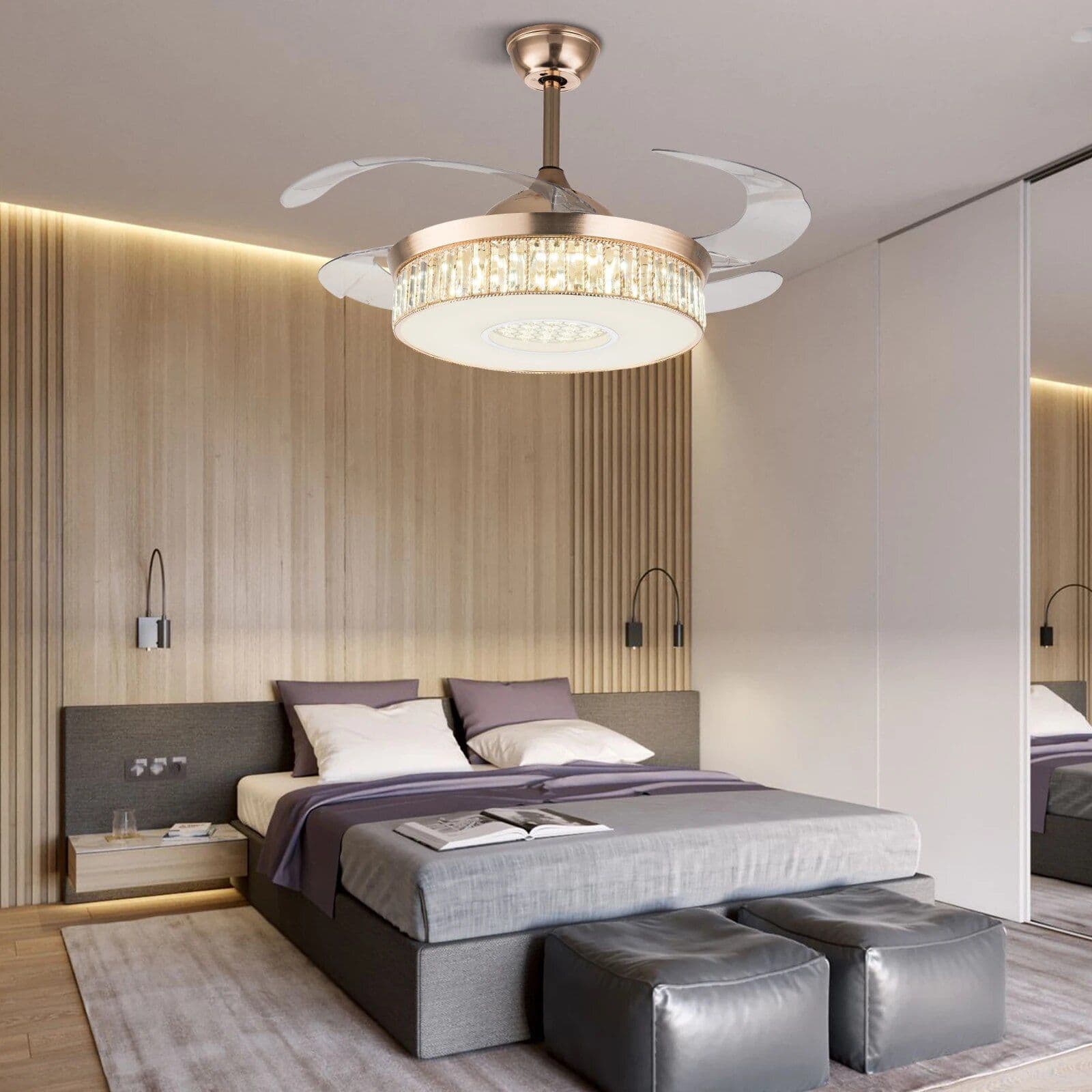 Modern Crystal Chandelier Fandelier 42-Inch Chrome Ceiling Fan with LED Light - Image 2