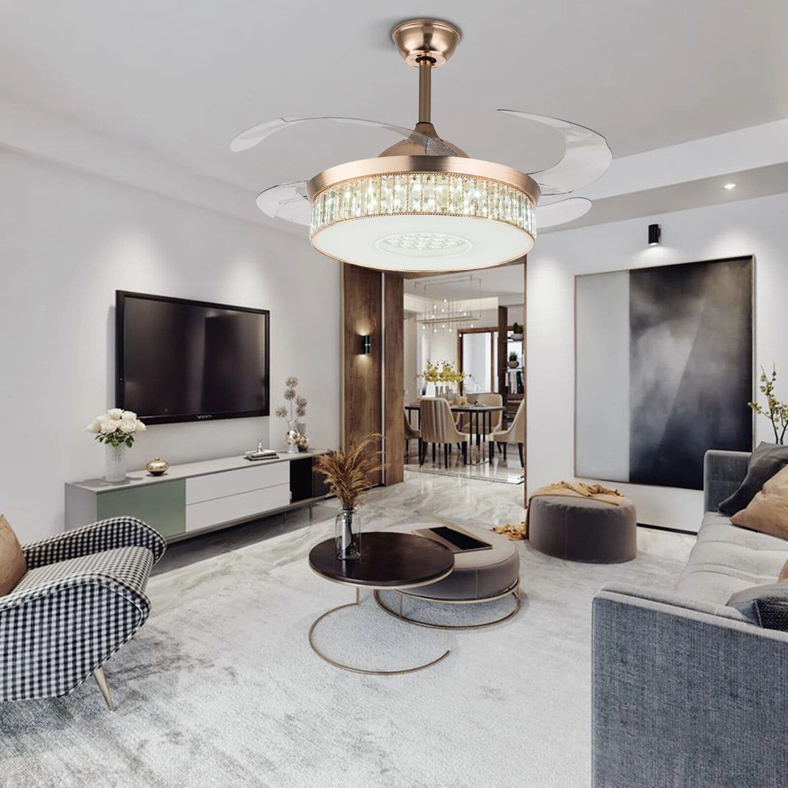 Modern Crystal Chandelier Fandelier 42-Inch Chrome Ceiling Fan with LED Light - Image 4