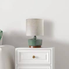 Elegant Mid-Century Modern Ceramic & Wood Table Lamp, 17"