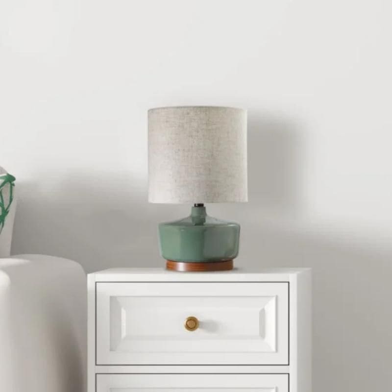 Elegant Mid-Century Modern Ceramic & Wood Table Lamp, 17"