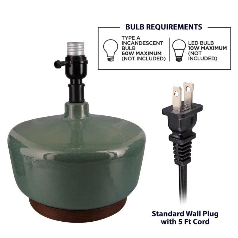 Elegant Mid-Century Modern Ceramic & Wood Table Lamp, 17" - Image 7