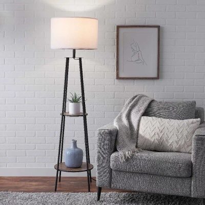 Alternative view of Etagere Matte Black Floor Lamp with Integrated Shelves