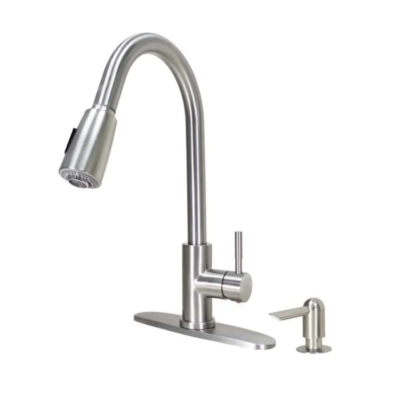 Satin Nickel Pull-Down Kitchen Sink Faucet with Soap Dispenser - Image 5