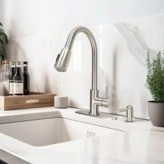 Alternative view of Satin Nickel Pull-Down Kitchen Sink Faucet with Soap Dispenser