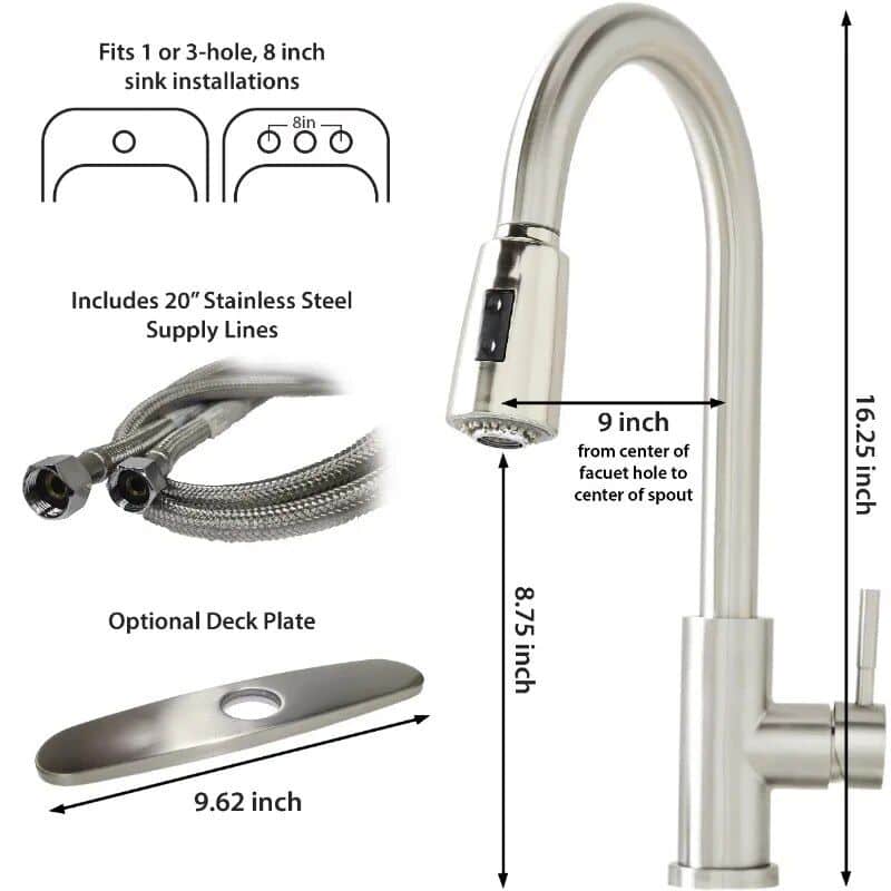 Satin Nickel Pull-Down Kitchen Sink Faucet with Soap Dispenser - Image 7