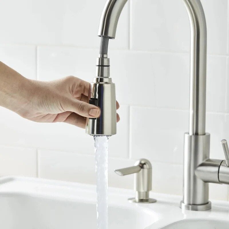 Satin Nickel Pull-Down Kitchen Sink Faucet with Soap Dispenser - Image 4