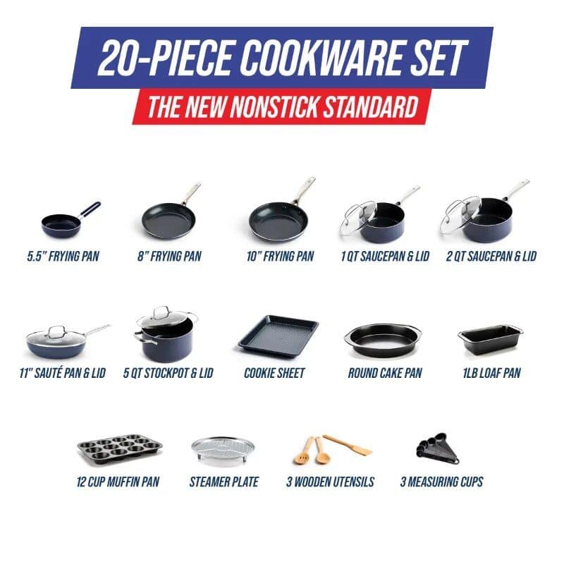 Blue Diamond 20pc Ceramic Nonstick Cookware and Bakeware Set - Image 3