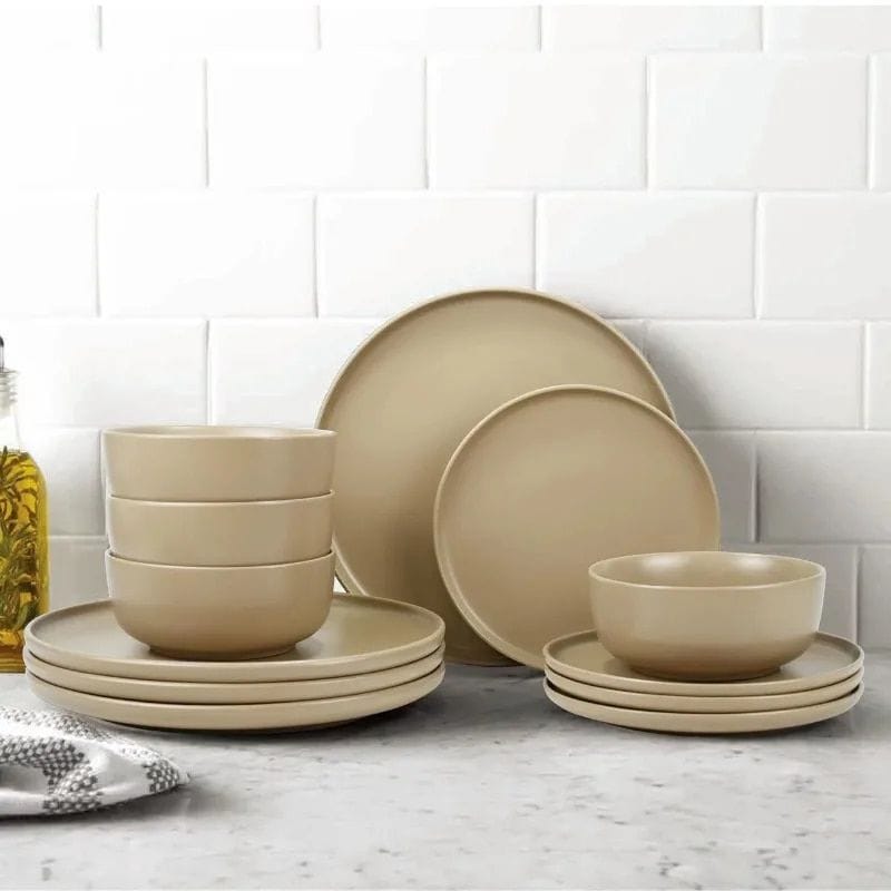 Brown Stoneware 12-Piece Dinnerware Set - Image 3
