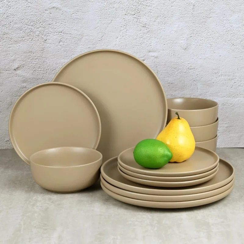 Brown Stoneware 12-Piece Dinnerware Set - Image 2