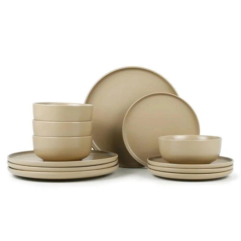 Brown Stoneware 12-Piece Dinnerware Set - Image 4