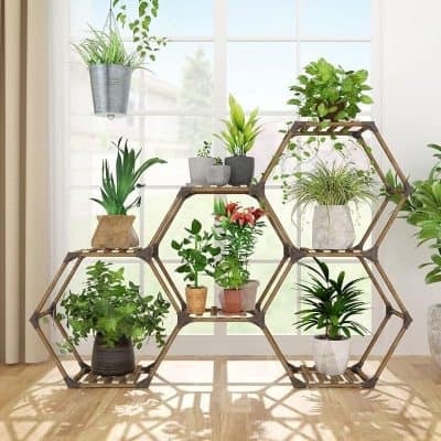 Alternative view of Hexagonal Plant Stand: 7-Tier Wooden Shelf for Stylish Plant Display