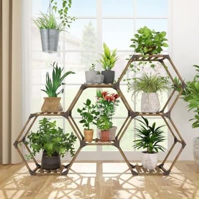 Hexagonal Plant Stand: 7-Tier Wooden Shelf for Stylish Plant Display