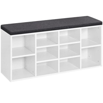 Alternative view of 10-Cubbies Wooden Shoe Storage Bench with Cushion Seat