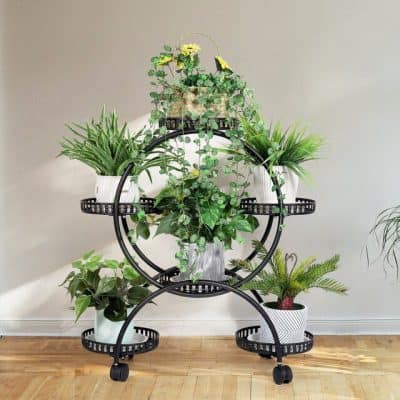 Multi-Layer Metal Plant Stand with Wheels