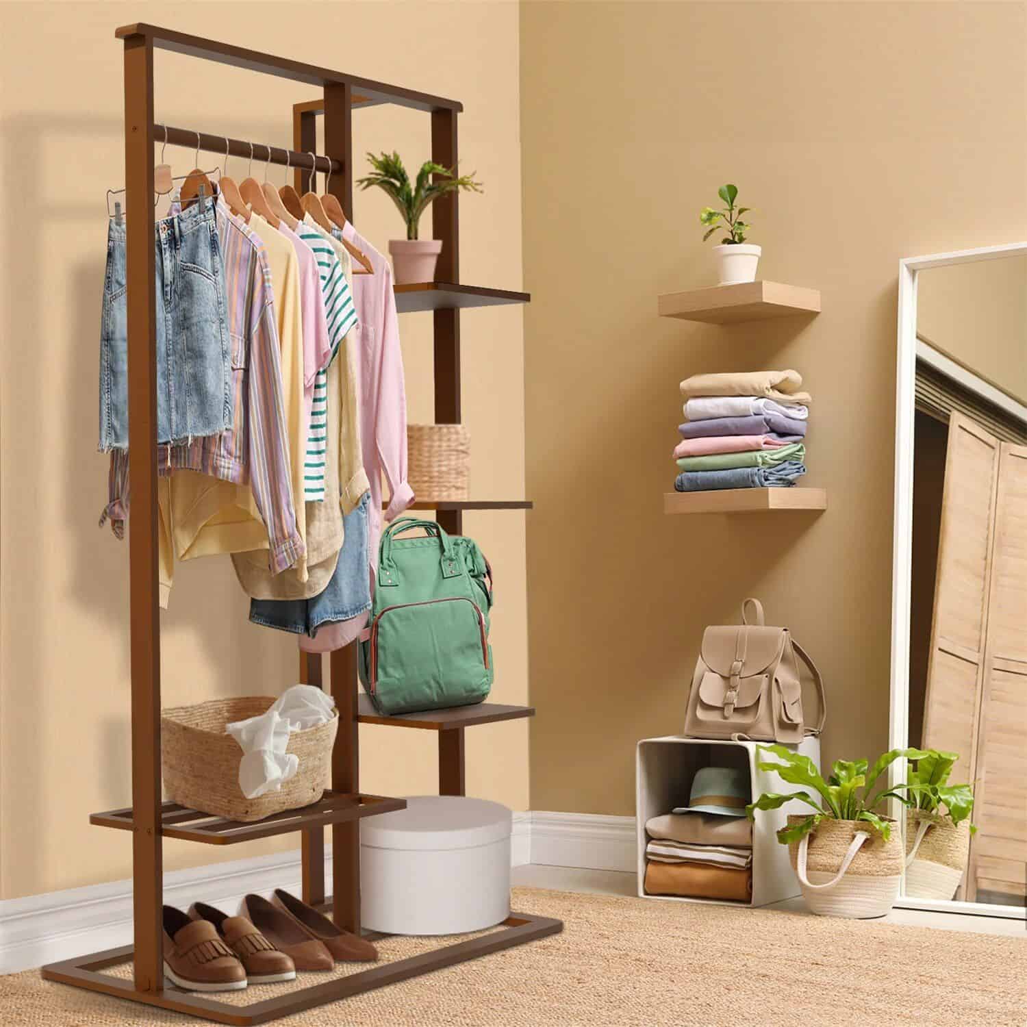 3-in-1 Bamboo Hall Tree, Clothes Rack with Shelves & Shoe Bench - Image 6