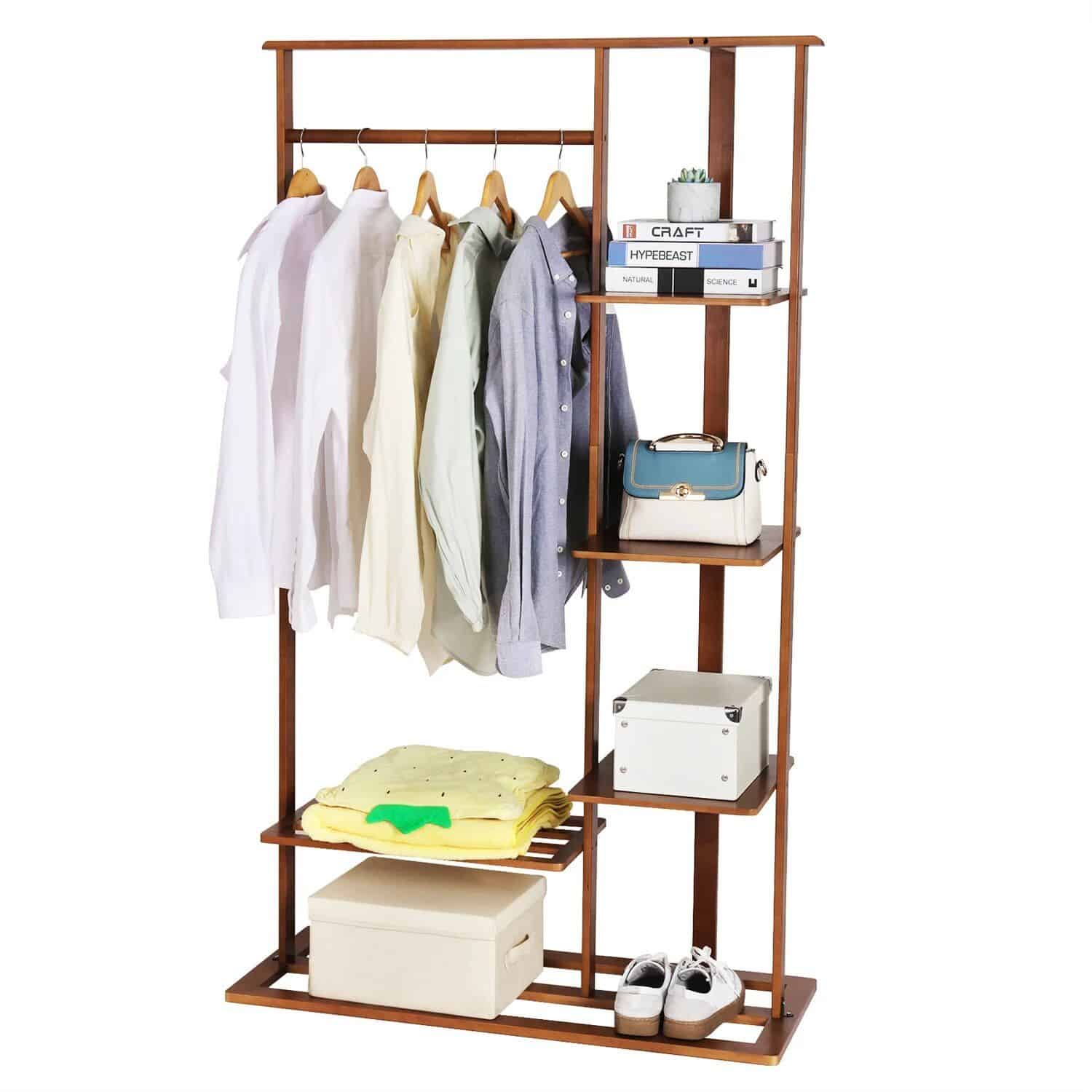 3-in-1 Bamboo Hall Tree, Clothes Rack with Shelves & Shoe Bench - Image 3