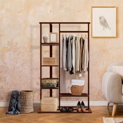 3-in-1 Bamboo Hall Tree, Clothes Rack with Shelves & Shoe Bench