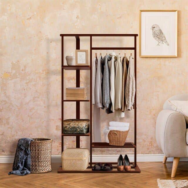 3-in-1 Bamboo Hall Tree, Clothes Rack with Shelves & Shoe Bench
