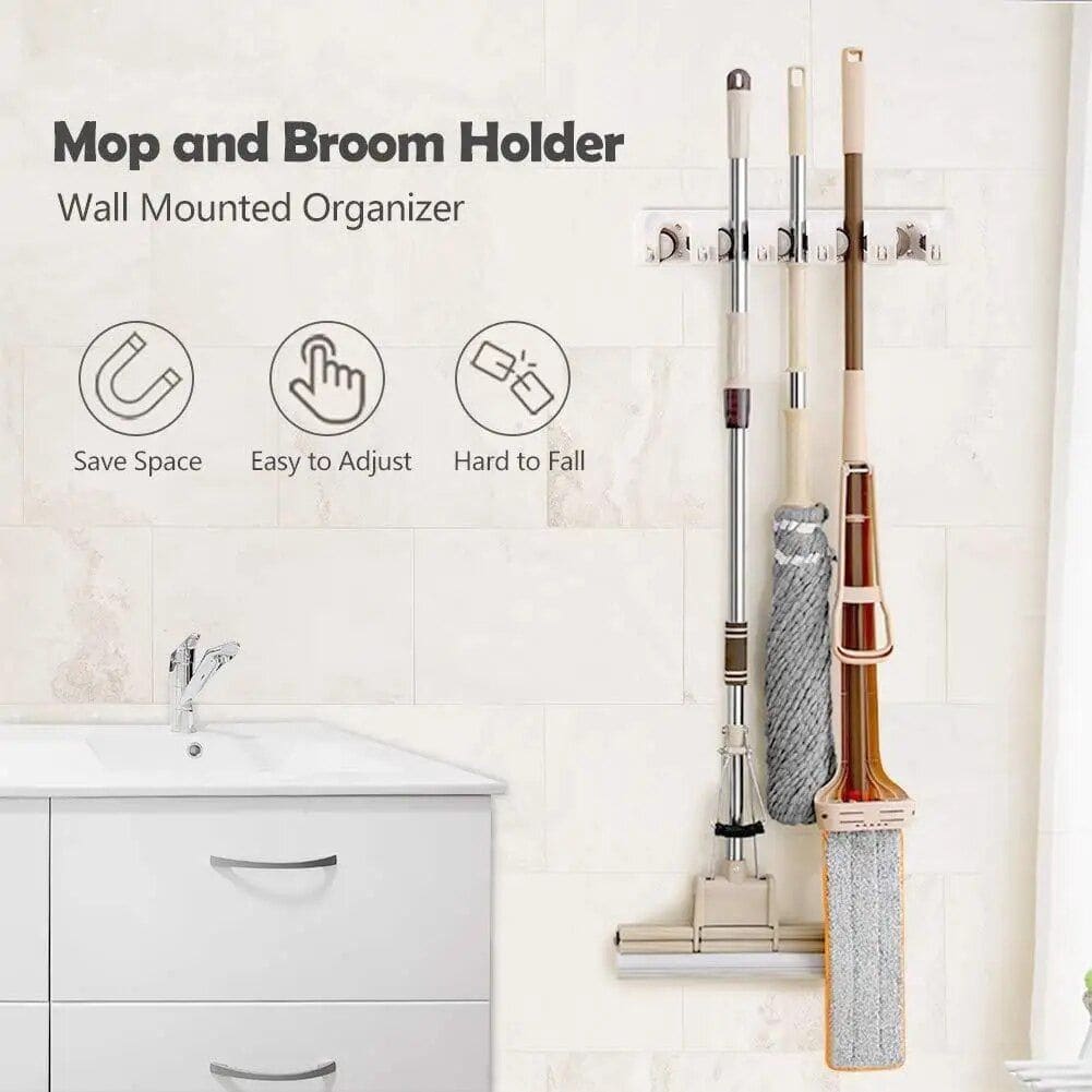 5-Position Wall Mounted Mop and Broom Holder - Image 3