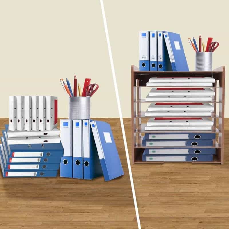 Wood Office Paper Organizer - 7Tier Widen Desktop File Holder - Image 2