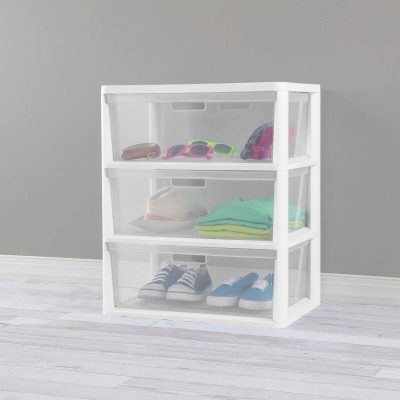 3-Drawer Wide Storage Tower with Portable Bins