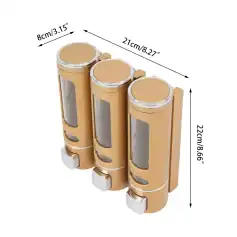 Precision gold cosmetic dispenser for organization & travel use. Features three compartments, measuring 21cm x 8cm, ideal for skincare, creams, and beauty products.