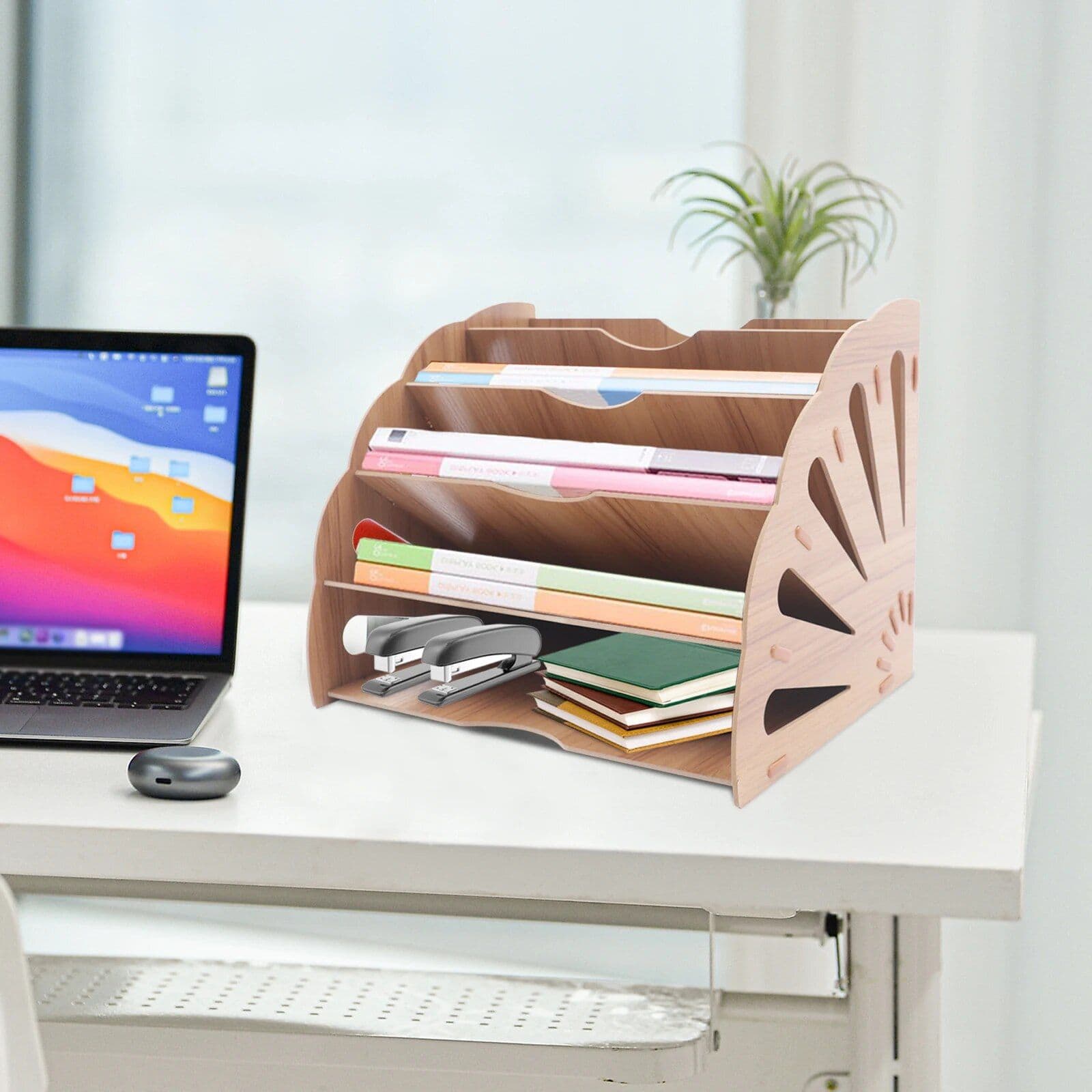 Stylish wooden desk organizer for files, papers, and office supplies, ideal for a clean and organized workspace at Monalisa Store. Perfect for documents, notebooks, and stationery storage.
